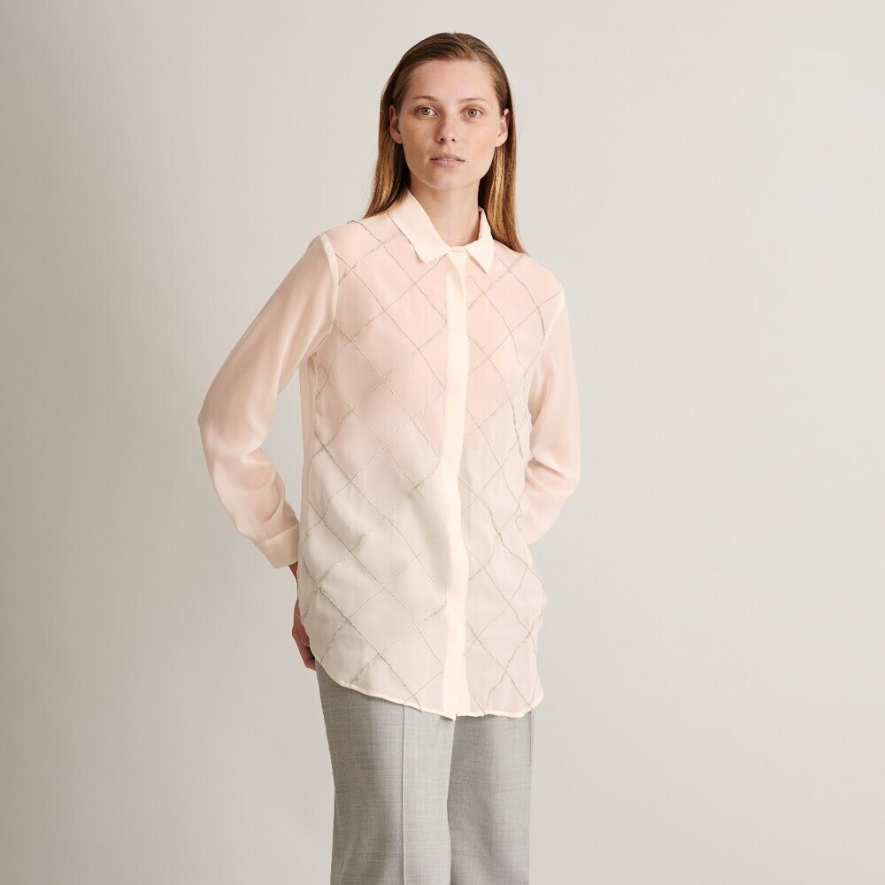 Fabiana Filippi Sheer Embroidered Silk Blouse in Cream Ivory Size 36 $1280